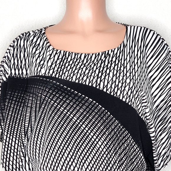 Frank Lyman Design Black White Geometric Dress Belted Elastic Waist - Picture 2 of 6